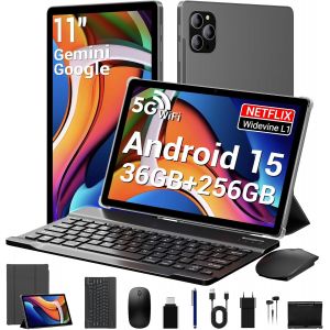 ChenQuanSarl-Android 15 Tablette 11 Pouces Avec 36Go Ram+256Go Rom(2To Tf), Octa-Core, 8000 Mah, 8Mp+13Mp, 5G Wifi/Bt 5.0/Gps,Gemini Ai, Claviers, Souris, Stylet Et Tablette Tactile-Gris - Neuf
