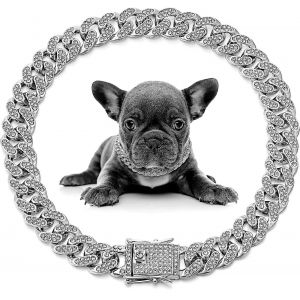 Chaîne De Collier De Chien Avec Bling, Paillettes Strass Étincelant Diamant, Métal Argenté Collier Pour Petit Moyen Gros Chiens, 12 Pouces - Neuf