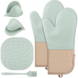 KALANKA-Gants de Four,Maniques,Set de 6 Silicone Gants de Cuisine, r&eacute;sistant &agrave; la Chaleur jusqu'&agrave; 230 &deg;C - pour BBQ Grillage P&acirc;tisserie Four de Cuisson - Neuf
