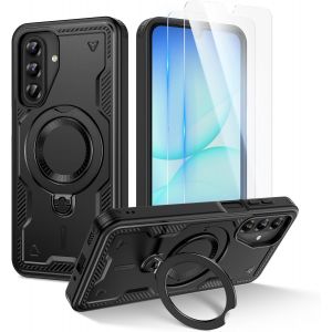 LORANKA-pour Samsung Galaxy A17 / A16 Coque, 2 Protecteurs D'&eacute;cran, Militaire R&eacute;sistant aux Chocs Coque, Anneau de Support Rotatif &agrave; 360&deg;, Militaire Robuste, Noir - Neuf