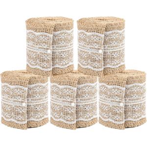 5x2m Rouleaux Ruban Jute Dentelle Ruban En Toile De Jute Naturelle Avec Bordure En Dentelle Jute Pour Bricolage D&iquest;&iquest;Coration De Mariage,Les Emballages-Cadeau(6cm) - Neuf