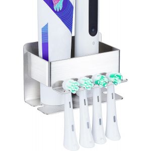 KALANKA-Porte Brosse &agrave; Dents Electrique Mural, Support Brosse a dent, Support de T&ecirc;te de Brosse &agrave; Dents, Porte-Brosses a Dents Porte Dentifrice pour Salle De Bains (Argent, Petit) - Neuf