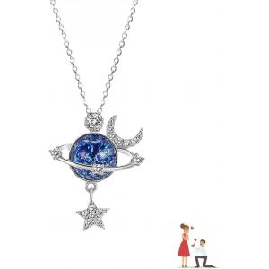 Kal-Collier Pierre De Lune Pour Femme, Collier Planete, Pendentif Pierre De Lune, Collier Femme, Collier De Lune, Pendentif Argent, Collier Lune Et &Eacute;toile Cadeaux Pour Fille Femme Dames Maman Cadeaux - Neuf