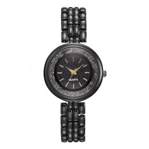 Montre-Bracelet A Quartz Elegante Et Tendance Pour Femme, Bracelet En Alliage, Cadran Rond (Noir) - Neuf