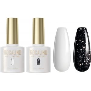 Vernis Semi Permanent Blanc Noir Pailleté Vernis À Ongle Uv Led Soak Off Gel Nail Polish Gel Manucure 15ml 2pcs - Neuf