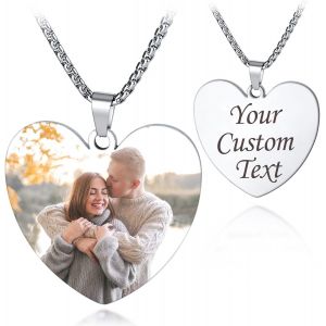 Kal-Plaque Militaire Personnalisable Homme Collier Photo Grav&eacute; & Personnalis&eacute; Pr&eacute;nom Pendentif Dog Tag Coeur/Rond/Carr&eacute;/Chat/Ellipse En Acier Inoxydable,Cadeau D'anniversaire Pour Papa - Neuf