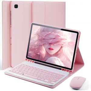 Pour Samsung Galaxy Tab S10 Fe (2025)/S9 Fe (2023)/Tab S9 (2023)/Tab S8 (2022)/Tab S7 (2020) Étui De 10,9-11"" Avec Clavier Allemand Bluetooth Sans Fil (Qwertz) Et Souris, Rose - Neuf