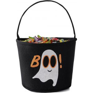 TRAHOO-Panier Fantôme Halloween pour Enfants, Sac Trick Or Treat avec Broderie, seaux à Bonbons Spooky, Seau fantôme Pliable, Panier Cadeau Vide pour décoration de fête Halloween (Noir) - Neuf