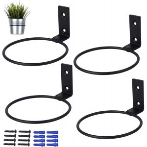 Mevronisshop-4 Pcs Supports Muraux Pour Pot De Fleurs, Support Jardini&egrave;re Metal&iquest;Avec Vis Porte Pot De Fleur Anneau, Pour Pots De Fleurs Pour Terrasse, Balcon Und Jardin (Noir) - Neuf