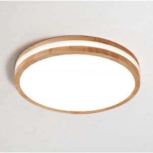 KAL-Plafonnier Led Moderne 24W Rond Plafonnier Bois Lampe De Plafond Blanc Froid 6000K Luminaire Plafonnier Led Intérieur Pour Salon Cuisine Couloir Salle À Manger Chambre, Ø30Cm - Neuf