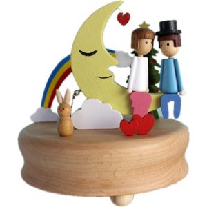 Boîte à musique en bois à manivelle, scénarios innovants, boîte à musique décorative créative - Lover Moon - Idée cadeau et décoration pour anniversaire, Noël - Neuf