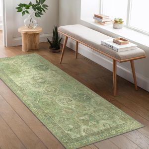 Eryi-Tapis Salon Vintage, Tapis Couloir, Tapis Chambre, Tapis Cuisine, Tapis Lavable En Machine, Grand Tapis Salon Antidérapant, Vert, 60x150cm - Neuf