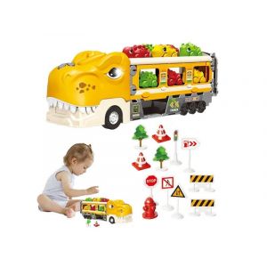 Ensemble de jouets camion-voiture dinosaure avec piste de course &eacute;jectable - Jaune - Neuf