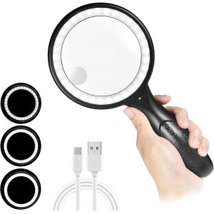 Loupe De Lecture Éclairée, Loupe Rechargeable Avec 33 Led, Loupe Portative, Loupe Éclairée Pour Seniors, Bijoutiers Et Artisans - Neuf