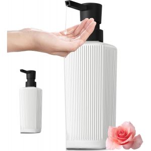 KAL-Distributeurs De Savon, 350Ml Distributeurs De Savon En Verre, Distributeur Savon Blanc Pour Salle De Bain, Rechargeable Distributeur Liquide Vaisselle, Bouteilles De Savon, Pour Salle De Bain,Do - Neuf