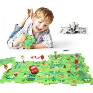 KAJGL-Puzzles En Plastique Avec Piste De Voiture De Course Pour Enfants Âgés De 3 À 6 Ans,Jeu De Puzzle Éducatif Pour Enfants,Jouets Éducatifs Pour Garçons Et Filles De 3,4,5,6 Ans - Neuf