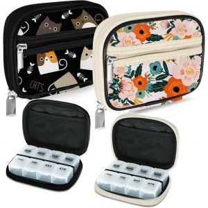 Pilulier Semainier Pilulier Medicaments 7 Jours Semainier Medicament Boîtes À Pilules De Voyage Avec Étui À Fermeture Éclair Pour La Vitamine,Le Supplément-Noire 03 + Floraison 01 - Neuf