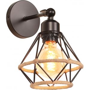 Applique Murale Industrielle Vintage Plafonnier Luminaire Interieur En Métal Et Chanvre Corde Lampe Murale 16cm Rétro Réglable Design Pour Cuisine Salon Chambre - Neuf