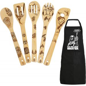 Ulteronixshop-Cadeaux Star Wars, Ensemble Cuill&egrave;re en Bois Star Wars et Tablier Star Wars, Accessoires de Cuisine Sculpt&eacute;s pour la Cuisine, Tablier de Barbecue R&eacute;glable Homme, Cadeaux Star Wars Amusa - Neuf