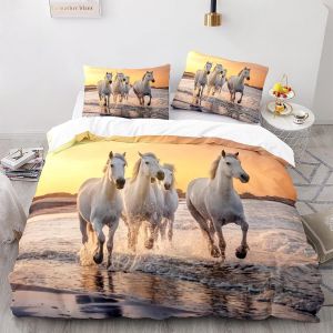 Ulteronixshop-Housse De Couette Cheval 140x200 Cm 1 Personne Parure Lit 3 Pi&egrave;ces Animal Literie 3d Hd Impression Microfibre Avec Fermeture &Eacute;clair Hiver Pour Enfant Et Adolescent, 140x200cm - Neuf