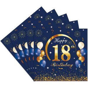 MEVRONISSHOP-40 Pcs Serviettes Joyeux 18 Ans, Bleu Serviette Papier D&eacute;coration Anniversaire, F&ecirc;te 18e (18) - Neuf