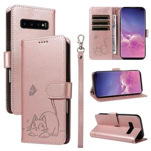 SATURCASE Coque pour Samsung Galaxy S10 Plus, Chat Mignon PU Cuir Magnétique Flip Portefeuille Support Porte-Carte Dragonne Protecteur Housse Étui pour Samsung Galaxy S10 Plus (ZC-Or rose) - Neuf