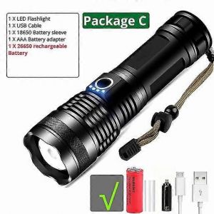 Lampe torche télescopique haute puissance XHP160 1 000 000 lm, port USB, idéale pour le camping, l'extérieur et les situations d'urgence.-Paquet C xhp50 - Neuf