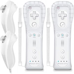 Manette Wii Remote Avec Motion Plus Et Nunchuck, Télécommande Sans Fil Wii Remote Plus Avec Nunchuck Avec Dragonne En Silicon[J110] - Neuf