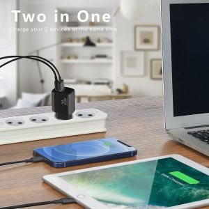 Chargeur Usb C (2pcs),Chargeur Rapide 20w,Adaptateur Secteur 2 Ports Avec Pd/Qc,Prise Usb C Compatible Avec Iphone 16/15/14/13/12/11/Pro/Max/Se/16e,Samsung S24/S23/S22/S21,Google 9/8/7/6 - Neuf