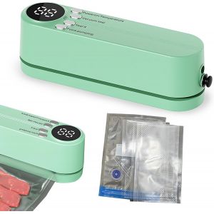 Machine &Agrave; Sceller Sous Vide, 5 Sacs Inclus, 3 Vitesses, Scelleuse &Agrave; Vide Rechargeable, Outil Portatif De Cachetage De Sac D'&eacute;conomie De Nourriture, Green - Neuf