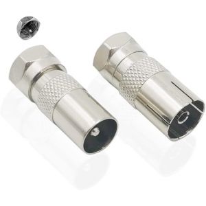 Adaptateur d'antenne Sat 2 pi&egrave;ces fiche IEC et Prise vers fiche F (fiche F vers fiche coaxiale et fiche F vers couplage coaxial) pour c&acirc;bles d'antenne, c&acirc;bles Satellite, c&acirc;bles coaxiaux - Neuf
