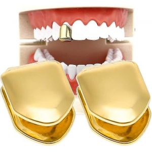 2pcs 14k Dents Buccales Plaquées Or, Dents Plates, Dents Supérieures Or Appareils Orthodontiques - Neuf