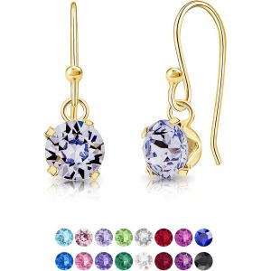 Kal-® Boucles D'oreilles Pendantes À Crochet En Argent Fin 925 Plaqué Or Jaune Et Cristaux De Swarovski® Elements Ronds - Diamètre: 6 Mm - Neuf