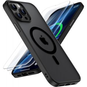 Maa-Coque Pour Iphone 12 Pro Max Avec 2 Verre Trempé Protection Écran, Etui Translucide Mat Arrière Housse Antichoc Coque Magnétique Pour Iphone 12 Pro Max Case 6.7"" Noir - Neuf