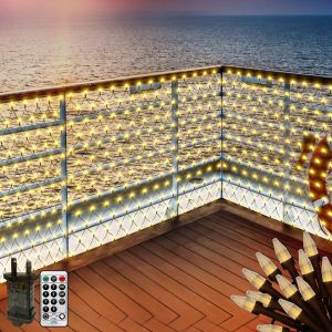 Grand flet lumineux d'ext&eacute;rieur &agrave; brancher 6 x 2 m, 300 LED mini guirlande lumineuse &agrave; incandescence, lumi&egrave;res d'arbre de jardin, &eacute;tanche, 8 modes avec t&eacute;l&eacute;commande connectable (blanc chaud) - Neuf