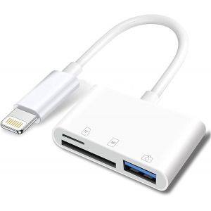 TRAHOO-Apple Adaptateur Lightning vers Carte SD et TF USB pour iPhone/iPad, Lecteur de Cartes 3 en 1, cl&eacute; USB, Clavier, Souris, hubs, MIDI, Carte m&eacute;moire Micro SD TF, Plug & Play - Neuf