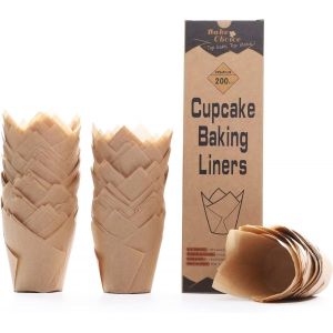 Jexnovashop-Caissette Muffins Papier Tulipe,200 Pi&egrave;ces Standard,Naturel & Non Blanchi,Parchemin Europ&eacute;en & Anti-Adh&eacute;sif, Pour Cuisson Desserts/F&ecirc;tes/No&euml;l/Anniversaires/P&acirc;tisserie,Taille Standard - Neuf