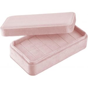 Bagues En Velours Présentoir Étui De Rangement Avec Couvercle Organisateur Anti-Poussière Boucles D'oreilles Boîte À Bijoux Pour Plusieurs Bagues, Rose - Neuf