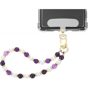 KAL-Pearl Dragonne De Téléphone, Cordon De Téléphone, Mains Libres, Breloque De Téléphone Avec Languette D'Attache Pour Portefeuille, Porte-Clés, Appareil Photo, Écouteurs, Violet Et Blanc, - Neuf