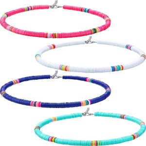 Kal-4 Heishi Colliers De Surfeur Collier De Perles Heishi Collier Ras Du Cou De Perles Colorées Colliers De Plage En Vinyle Pour Femmes - Neuf