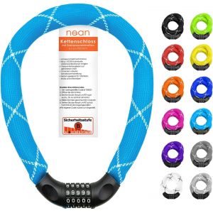 Sept-Antivol Cadenas À Combinaison De Codes Pour Vélo Avec Chiffres Et Revêtement En Tissu Extrêmement Robuste, Maillons De Chaîne En Acier, 6 X 6 X 6 X 900 Mm (Néon Bleu) - Neuf