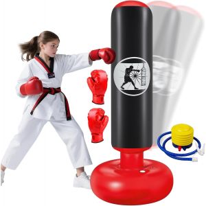 Sac De Boxe Pour Enfants 6 À 12 Ans, 160cm Gonflable Sac De Frappe Sur Pied, Sac De Boxe Set De Formation Avec Gants, Cadeau Parfait Pour Garçons Et Filles Pour Karaté, Taekwondo - Neuf