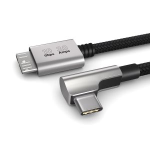 C&acirc;ble USB C vers Micro-B 0,5m 10Gbps, connecteur coud&eacute; 90&deg;, USB 3.2, c&acirc;ble pour disque dur, c&acirc;ble USB HDD, SSD, NVME, noir - Neuf