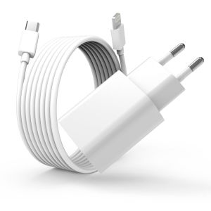 Chargeur rapide pour iPhone, c&acirc;ble de charge rapide de 20 W, bloc d'alimentation USB-A avec c&acirc;ble de 1,8 m pour iPhone 14/14 Plus/14 Pro Max/13/12/11/X/XR/XS/SE/iPad Pro - Neuf