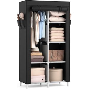 Ulteronixshop-Armoire Chambre en Tissu, Armoire Penderie 2 Portes avec Barre de Suspension et &Eacute;tag&egrave;res, Penderie Tissu avec Housse pour Vestiaire Dressing Chambre (Noir, 84 x 42 x 162 cm) - Neuf