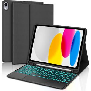 Clavier Ipad 10/11ème Generation (10.9 Pouces 2022/11 Pouces A16 2025) Avec Trackpad, Rétroéclairage 7 Couleurs, Étui Clavier Touchpad Azerty Sans Fil Bluetooth Pour Ipad 10eme/11eme, Noir - Neuf