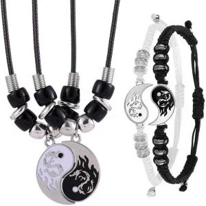 Kal-Paire De Colliers Taichi Bff - Chaînes D'amitié Ying Yang - Pendentif Dragon Sculpté - Bijoux Pour Meilleurs Amis Couples Et Amoureux - Cadeaux - Neuf
