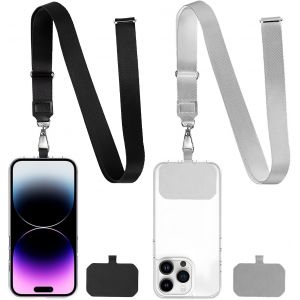 Maa-2 Pièces Cordon Telephone Portable, Dragonne Telephone Portable Avec 2 Patchs Et 2 Cordon Téléphone Portable, Laniere Telephone Portable Compatibles Avec Smartphonese, 35 À 70 Cm, Noir + Blanc - Neuf