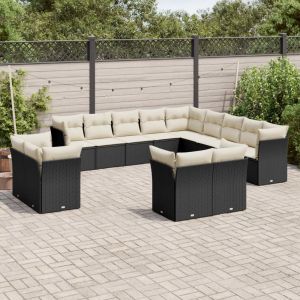 Prolenta Premium - Salon De Jardin Avec Coussins 13 Pcs Noir R&eacute;sine Tress&eacute;e - Neuf