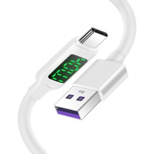 Câble USB C,USB Type C 100W/5A Charge Rapide avec Affichage à LED Intelligent pour Samsung S20/S10/S9/S8,Huawei P30 Pro,P20 Pro,Xiaomi Redmi LG V40 et Autre Chargeur USB C-1.2M - Neuf